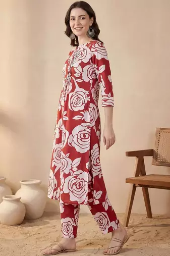 Women Floral Printed Regular Pure Cotton Kurta with Trousers