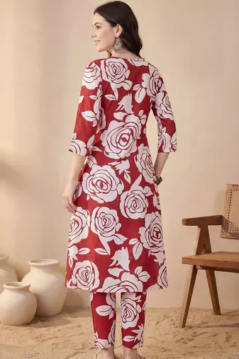 Women Floral Printed Regular Pure Cotton Kurta with Trousers