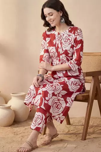 Women Floral Printed Regular Pure Cotton Kurta with Trousers