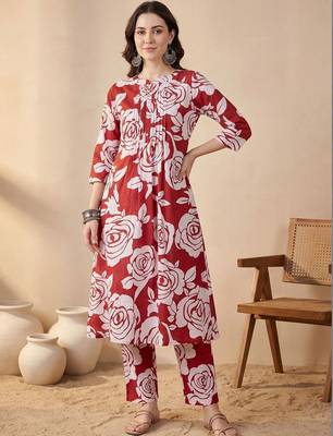 Women Floral Printed Regular Pure Cotton Kurta with Trousers 6