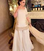Women's Beautiful Embroidery Work Chinon Fabric Straight Kurta Palazzo and Dupatta Set
