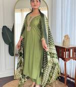 Women Ethnic Motifs Embroidered Regular Sequinned Kurta with Trousers & With Dupatta