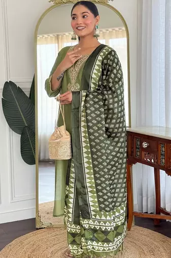 Women Ethnic Motifs Embroidered Regular Sequinned Kurta with Trousers & With Dupatta