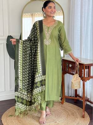 Women Ethnic Motifs Embroidered Regular Sequinned Kurta with Trousers & With Dupatta 6