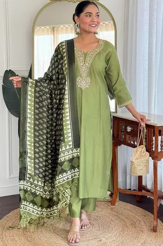 Women Ethnic Motifs Embroidered Regular Sequinned Kurta with Trousers & With Dupatta