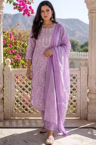 Women Floral Printed Regular Mirror Work Kurta with Trousers & With Dupatta