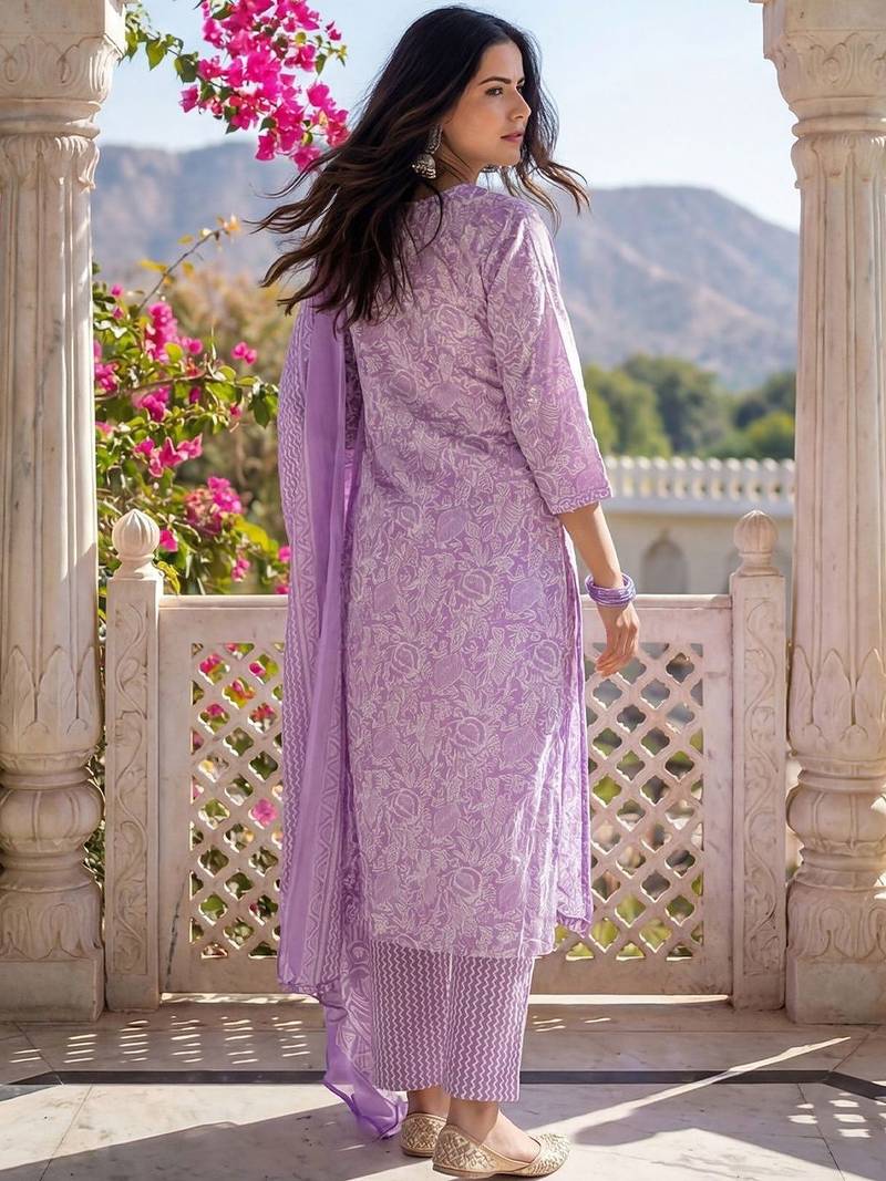 Women Floral Printed Regular Mirror Work Kurta with Trousers & With Dupatta