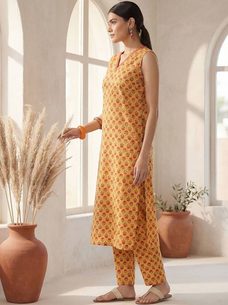 Women Ethnic Motifs Printed Regular Pure Cotton Kurta with Trousers