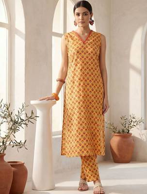 Women Ethnic Motifs Printed Regular Pure Cotton Kurta with Trousers 6