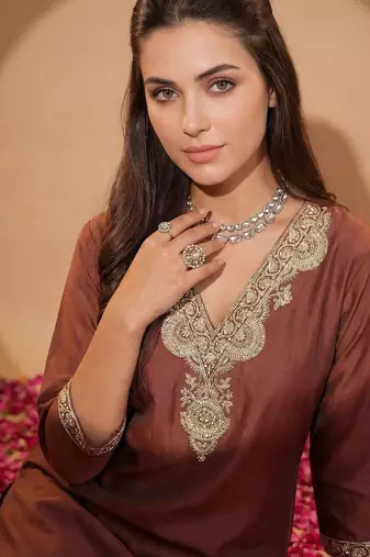 Women Ethnic Motifs Embroidered Regular Sequinned Kurta with Trousers