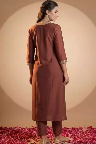 Women Ethnic Motifs Embroidered Regular Sequinned Kurta with Trousers