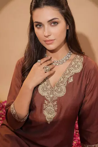 Women Ethnic Motifs Embroidered Regular Sequinned Kurta with Trousers