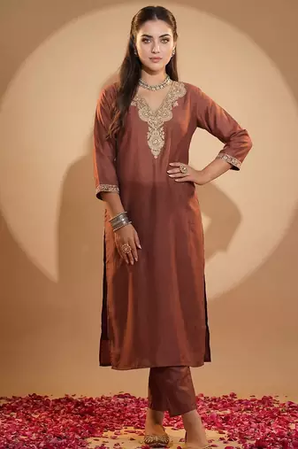 Women Ethnic Motifs Embroidered Regular Sequinned Kurta with Trousers