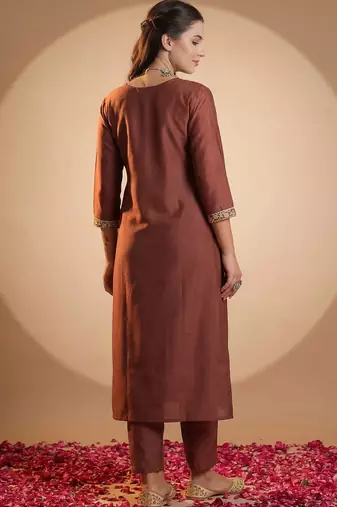 Women Ethnic Motifs Embroidered Regular Sequinned Kurta with Trousers