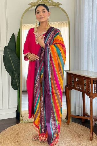 Women Ethnic Motifs Embroidered Regular Sequinned Kurta with Trousers & With Dupatta