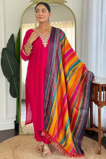 Women Ethnic Motifs Embroidered Regular Sequinned Kurta with Trousers & With Dupatta