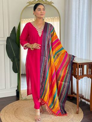 Women Ethnic Motifs Embroidered Regular Sequinned Kurta with Trousers & With Dupatta 3