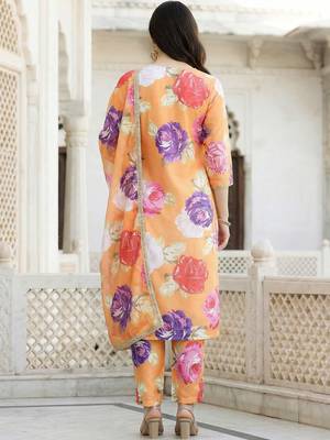 Orange Printed Straight Kurta Trousers Dupatta Set Kurta Sets 5