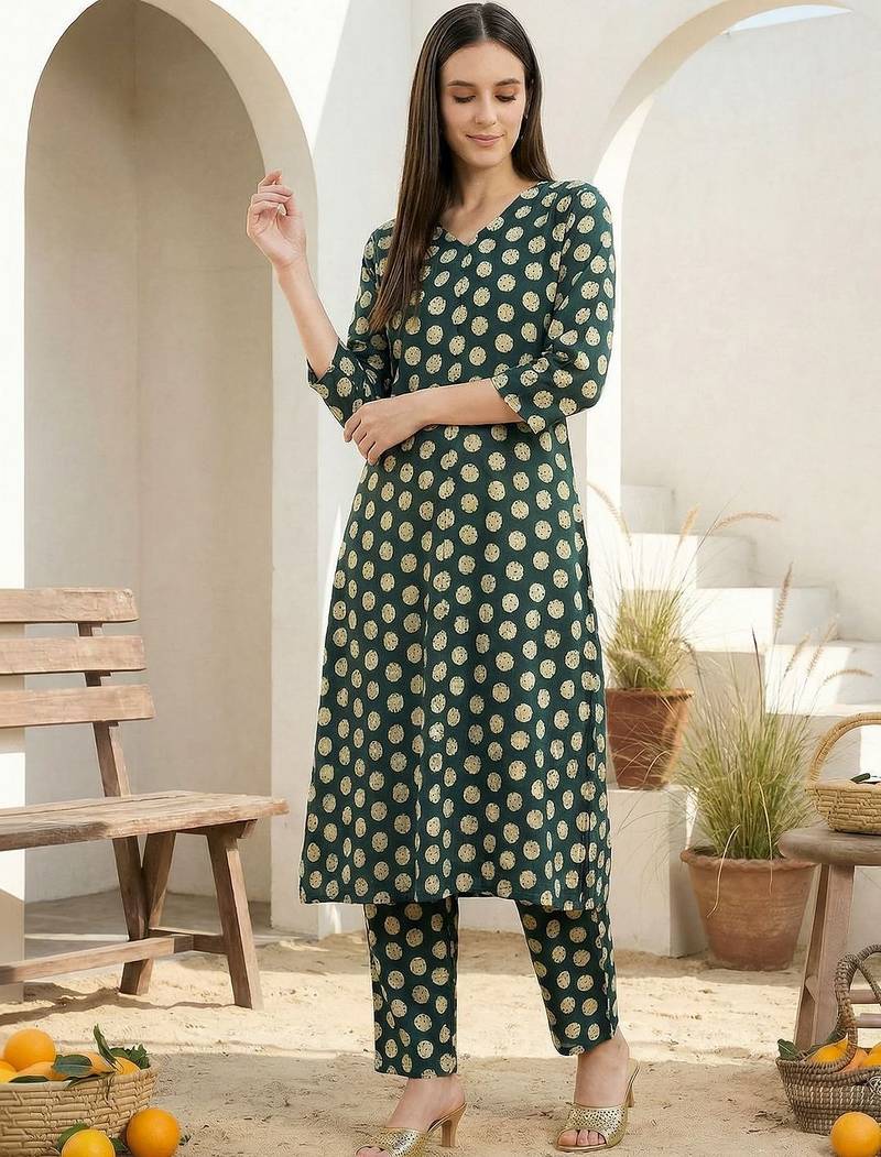 Women Printed Regular Pure Cotton Kurta with Trousers