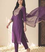 Women Ethnic Motifs Embroidered Regular Sequinned Liva Kurta with Trousers & With Dupatta