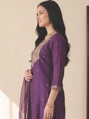 Women Ethnic Motifs Embroidered Regular Sequinned Liva Kurta with Trousers & With Dupatta 2