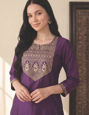 Women Ethnic Motifs Embroidered Regular Sequinned Liva Kurta with Trousers & With Dupatta 4