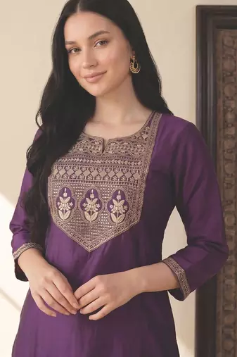 Women Ethnic Motifs Embroidered Regular Sequinned Liva Kurta with Trousers & With Dupatta