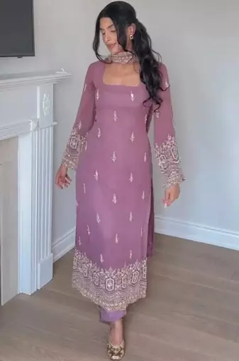 Women's Beautiful Embroidery Work Faux Georgette Fabric Straight Kurta Pant and Dupatta Set