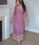 Women's Beautiful Embroidery Work Faux Georgette Fabric Straight Kurta Pant and Dupatta Set