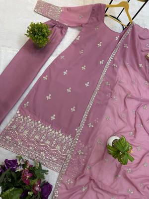 Women's Beautiful Embroidery Work Faux Georgette Fabric Straight Kurta Pant and Dupatta Set 2