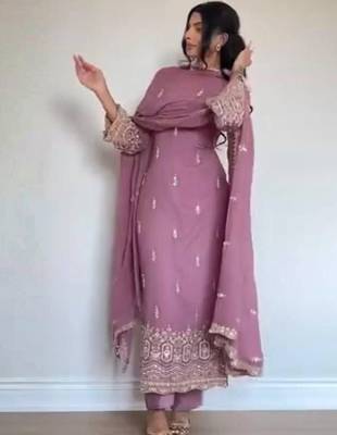 Women's Beautiful Embroidery Work Faux Georgette Fabric Straight Kurta Pant and Dupatta Set 3