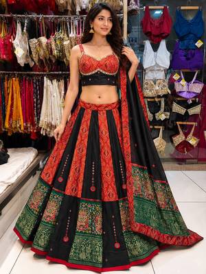 Red Navratri Mirror Work Chaniya Choli Set 1