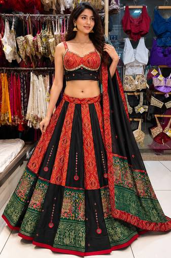 Red Navratri Mirror Work Chaniya Choli Set