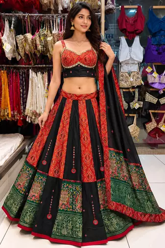 Red Navratri Mirror Work Chaniya Choli Set