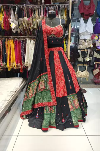 Red Navratri Mirror Work Chaniya Choli Set