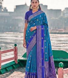 elegant sky blue banarasi silk blend saree for women festive wedding wear
