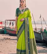 exclusive mehendi green banarasi silk blend saree for women festive wedding wear