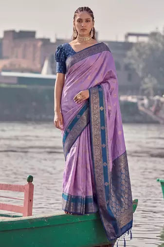 elegant purple banarasi silk blend saree for women festive wedding party wear