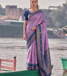 elegant purple banarasi silk blend saree for women festive wedding party wear