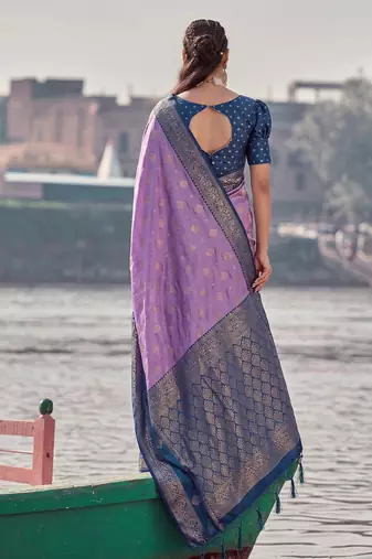elegant purple banarasi silk blend saree for women festive wedding party wear
