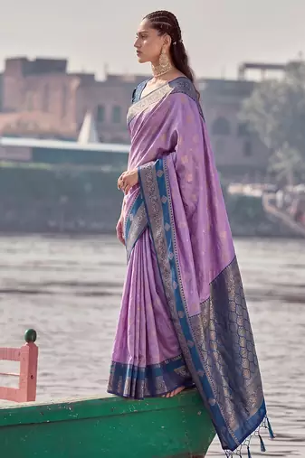 elegant purple banarasi silk blend saree for women festive wedding party wear