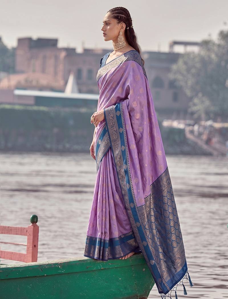 elegant purple banarasi silk blend saree for women festive wedding party wear