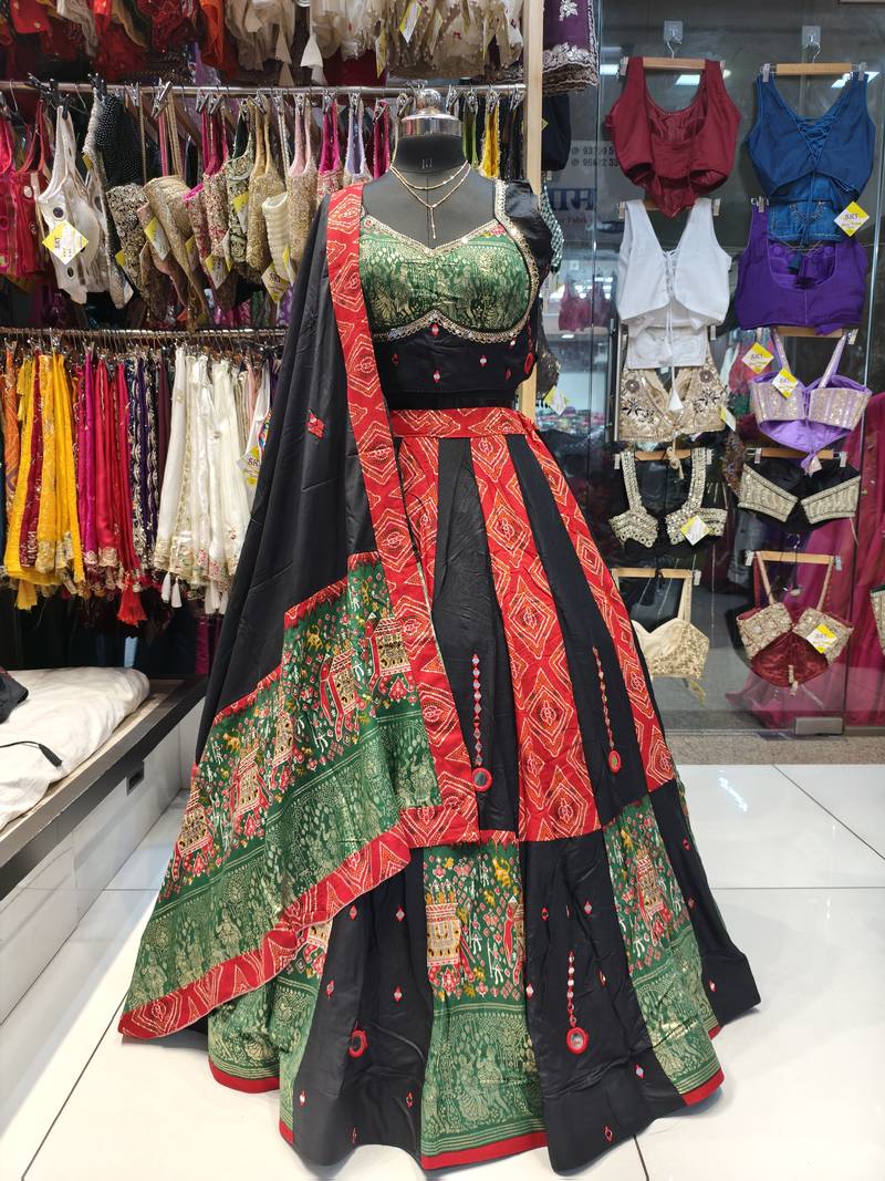Green Navratri Mirror Work Chaniya Choli Set