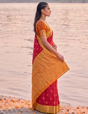 exclusive red banarasi silk blend saree for women festive wedding traditional wear 3