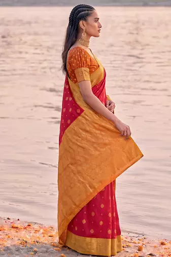 exclusive red banarasi silk blend saree for women festive wedding traditional wear