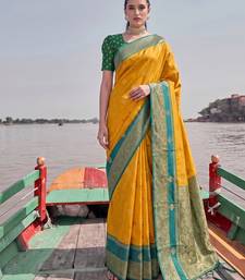 elegant mustard banarasi silk blend saree for women festive wedding party wear