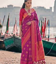 exclusive rani pink banarasi silk blend saree for women festive wedding traditional wear