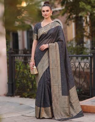 grey silk blend saree for women festive party ethnic wear 1