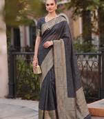 grey silk blend saree for women festive party ethnic wear