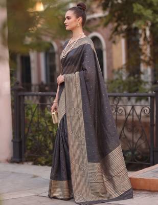 grey silk blend saree for women festive party ethnic wear 2